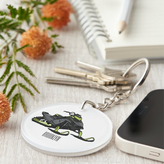 Snowmobile cartoon illustratie sleutelhanger (Voorkant Rechts)