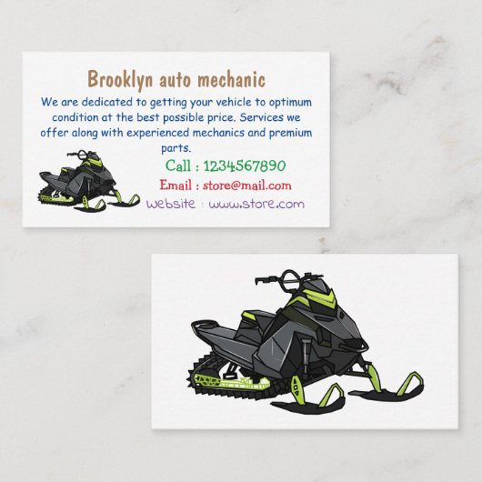 Snowmobile cartoon illustratie visitekaartje (Voorkant / Achterkant)