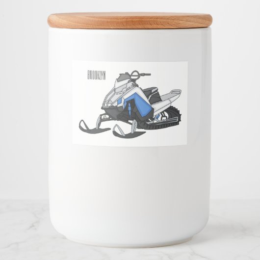 Snowmobile cartoon illustratie voedselcontainer etiket (Voorkant)