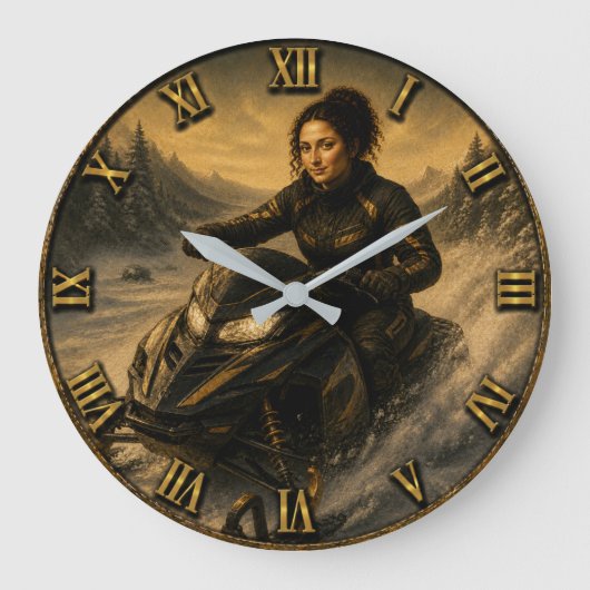 Snowmobile Funny Mona Lisa Snowmobile Rider Gift Grote Klok (Voorkant)