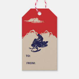 Snowmobile grafische  stijlkerst cadeaulabel