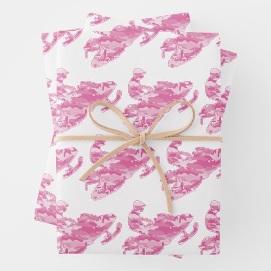 Snowmobile in roze Camouflage Inpakpapier Vel (In situ)