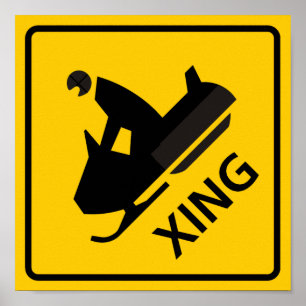 Snowmobile kruising Highway Sign Poster
