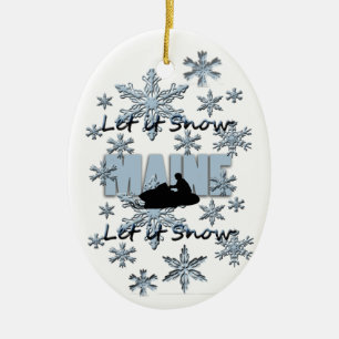 Snowmobile laat het Sneeuwmaine-kerstversiering Keramisch Ornament