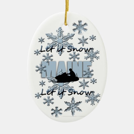Snowmobile laat het Sneeuwmaine-kerstversiering Keramisch Ornament (Voorkant)