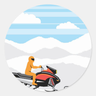 Snowmobile landschap ronde sticker