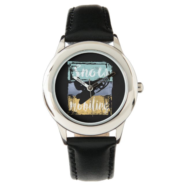 Snowmobile Retro Style Snowmobiing Horloge (Voorkant)