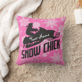 Snowmobile Snow Chick Pink Snowflake Kussen