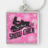 Snowmobile Snow Chick Pink Snowflake Sleutelhanger (Voorkant)