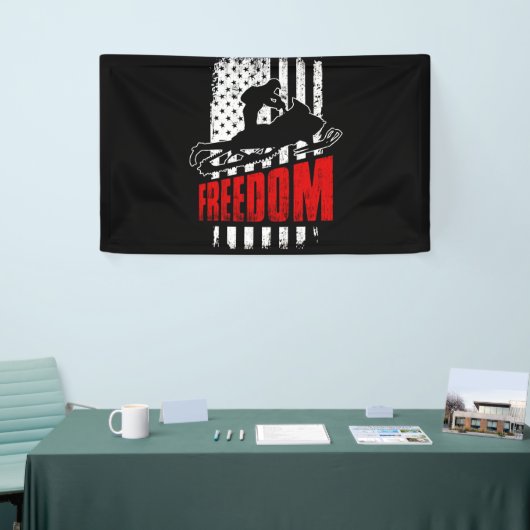 Snowmobile Snowmobiling Freedom Flag USA Spandoek (Beurs)