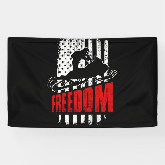 Snowmobile Snowmobiling Freedom Flag USA Spandoek (Horizontaal)