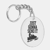 Snowmobile stuurt het gewoon door grappige motorge sleutelhanger (Voorkant Links)