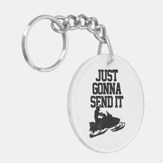 Snowmobile stuurt het gewoon door grappige motorge sleutelhanger (Voorkant Links)