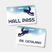 Snowmobile Teacher Hall Pass Badge (Voor- en achterkant)