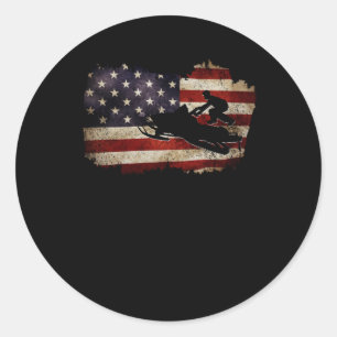 Snowmobile USA Flag Snow Sled Patriotic Ronde Sticker