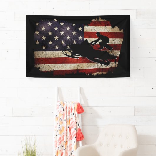 Snowmobile USA Flag Snow Sled Patriotic Spandoek (Insitu)