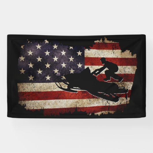 Snowmobile USA Flag Snow Sled Patriotic Spandoek (Horizontaal)