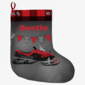 Snowmobile with Checkered Flags Grote Kerstsok (Voorkant)