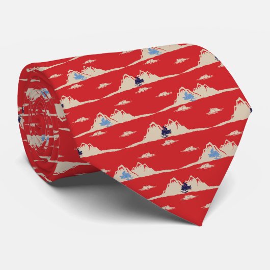 Snowmobiles Patterned Red, White en Blue Stropdas (Opgerold)