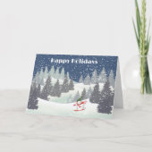 Snowmwan Skier en Winter Pines Feestdagen Kaart (Voorkant)