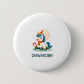 Snownicorn Cute Eenhoorn Sneeuwman Kerst Meisje T- Ronde Button 5,7 Cm