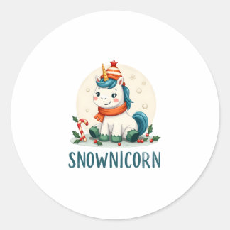 Snownicorn Cute Unicorn Snowman Christmas Girl T-S Ronde Sticker