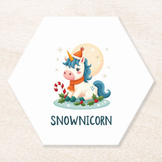 Snownicorn Mooie Eenhoorn Sneeuwman Kerst Meisje T Kartonnen Onderzetters
