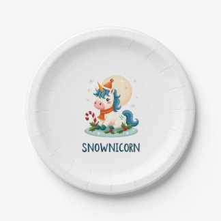 Snownicorn Mooie Eenhoorn Sneeuwman Kerst Meisje T Papieren Bordje