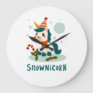 Snownicorn Schattig Eenhoorn Sneeuwman Kerst Meisj Grote Klok