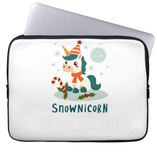 Snownicorn Schattig Eenhoorn Sneeuwman Kerst Meisj Laptop Sleeve