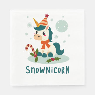 Snownicorn Schattig Eenhoorn Sneeuwman Kerst Meisj Servet