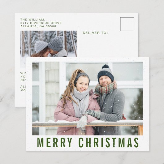 Snows Greenery Text Merry kerstfoto Collage Briefkaart (Voorkant / Achterkant)