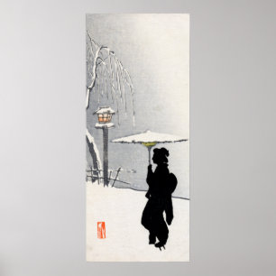 Snowscape en Japanse Geisha Poster