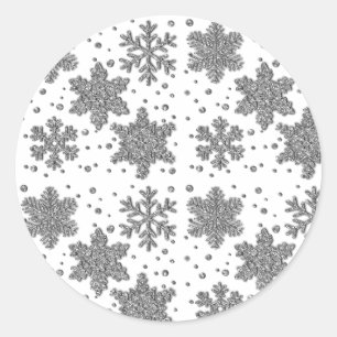 Snowschilfers met mousserende zilverkleurige sneeu ronde sticker