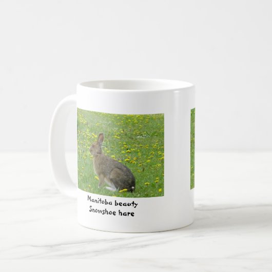 Snowshoe hare adores dandelions koffiemok (Voorkant links)