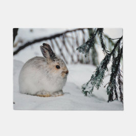 Snowshoe Hare Winter Snow Natuur Scene Deurmat
