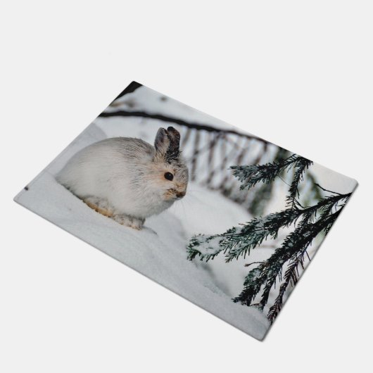 Snowshoe Hare Winter Snow Natuur Scene Deurmat (Schuin)