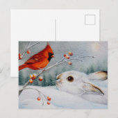 Snowshoe konijn en rode kardinaal Waterverf kunst Briefkaart (Voorkant / Achterkant)