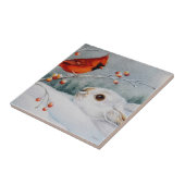 Snowshoe konijn en rode kardinale Waterverf Art Ce Tegeltje (Zijkant)