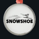 Snowshoe Mountain West Virginia Ski Jumper Metalen Ornament<br><div class="desc">Located in beautiful eastern West Virginia,  Snowshoe Mountain has tons of terrain and gets lots of snow. This cool design is a skier jumping over the name of the resort in bold text.</div>