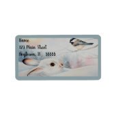 Snowshoe Rabbit & Chickadee Bird Waterverf Art Etiket (Voorkant)