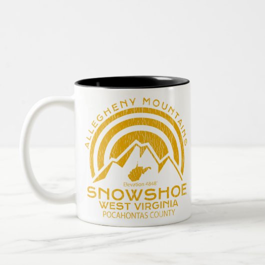 Snowshoe West Virginia Mountain Tweekleurige Koffiemok (Links)