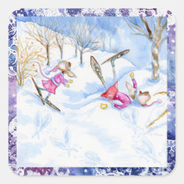 "Snowshoeing"-vakantiegangers Vierkante Sticker
