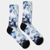 Snowy Abstracte Winter Sokken in Blauw en Lavendel (Rechts)