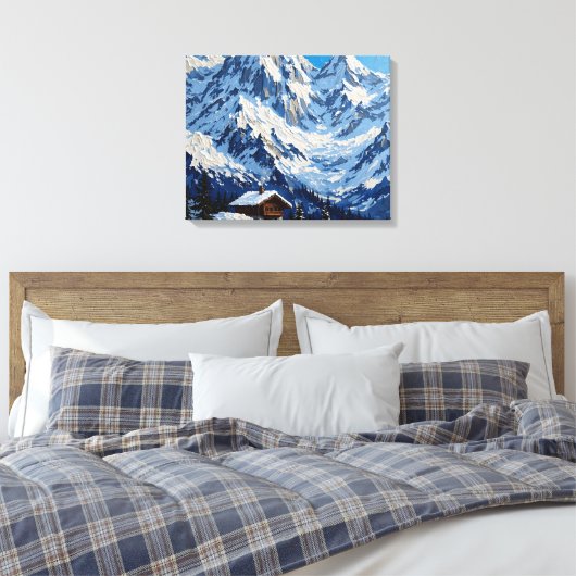 Snowy Alps Wrapped Canvas Muurkunst | berggebied (Insitu (Slaapkamer))