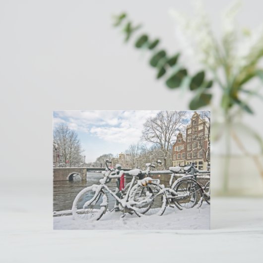 Snowy Amsterdam in Nederland Briefkaart (Staand voorkant)