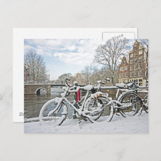 Snowy Amsterdam in Nederland Briefkaart (Voorkant / Achterkant)