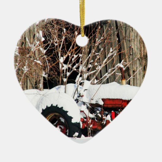 Snowy Antiek Tractor Keramisch Ornament (Voorkant)