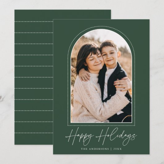 Snowy Arch Green Prettige feestdagen Foto Feestdagenkaart (Voorkant / Achterkant)