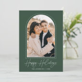 Snowy Arch Green Prettige feestdagen Foto Feestdagenkaart (Staand voorkant)